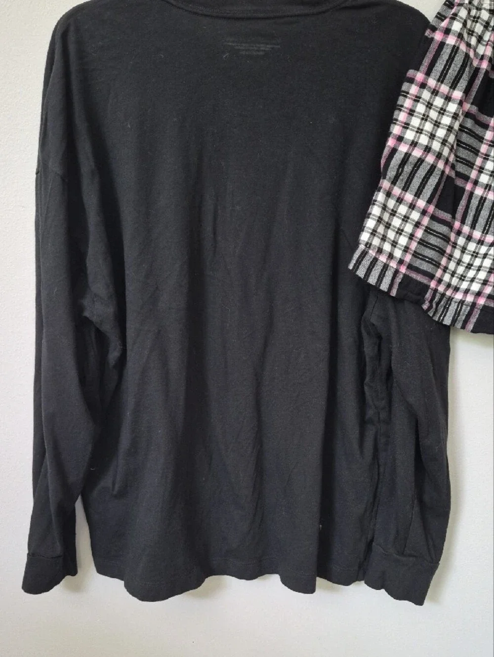 Victoria's Secret Sleep Set Womens S Black Bling Logo Tee & Pink Plaid Shorts